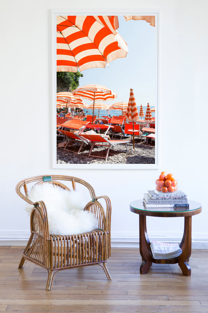 Arienzo Beach Orange Striped Heart - Carla Coulson Limited Edition Fine Art Print, beaches, travel photography, Italy, beach photography, interior design