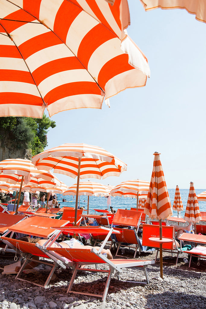 Arienzo Beach Orange Striped Heart - Carla Coulson Limited Edition Fine Art Print, beaches, travel photography, Italy, beach photography