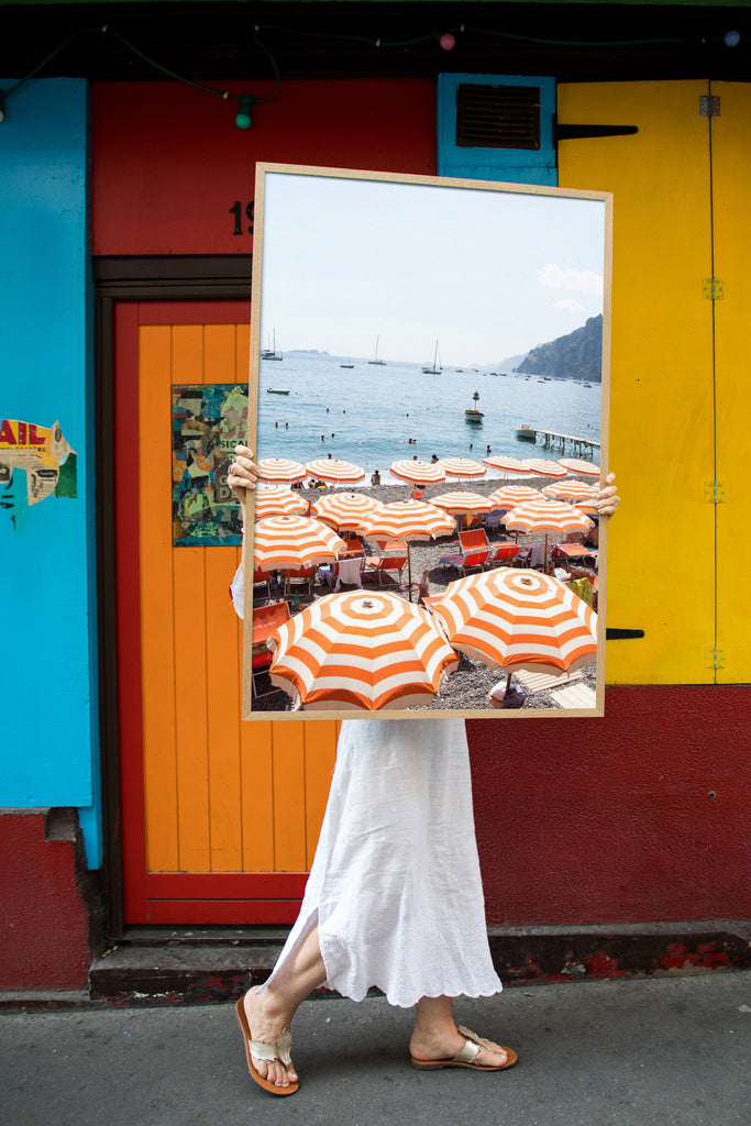 Arienzo Beach Orange Striped Heart - Carla Coulson Limited Edition Fine Art Print, travel photography, Italy, beaches, beach photography