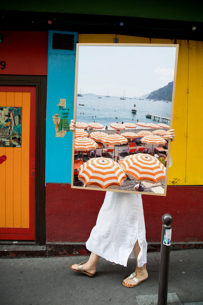 Arienzo Beach Orange Striped Heart - Carla Coulson Limited Edition Fine Art Print, travel photography, Italy, beaches, beach photography